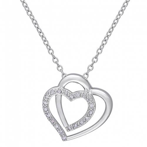 銀色 シルバー ダイヤモンド ネックレス T.W. 【 STELLA GRACE STERLING SILVER 1/10 CARAT DIAMOND DOUBLE HEART PENDANT NECKLACE / 】 ジュエリー アクセサリー レディースジュエリー ペンダント｜スニケス