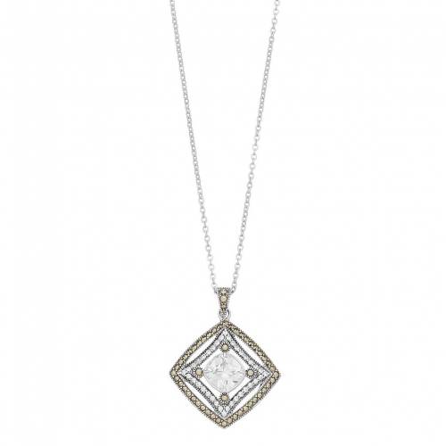 銀色 シルバー ネックレス 【 LAVISH BY TJM STERLING SILVER CUBIC ZIRCONIA SQUARE PENDANT NECKLACE / STERLING SILVER 】 ジュエリー アクセサリー レディースジュエリー ペンダント|スニケス