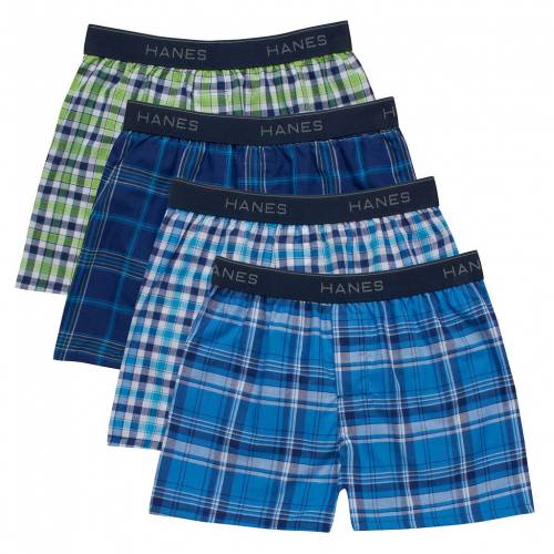 ヘインズ アルティメイト ウーブン 青色 ブルー 緑 グリーン FLEX? 【 HANES S 6-20 ULTIMATE 4-PACK WOVEN BOXERS WITH COMFORT WAISTBAND / BLUE GREEN PLAID 】 キッズ ベビー マタニティ ボトムス パンツ