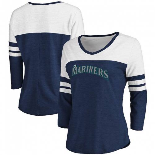 ファナティクス シアトル マリナーズ 羽袖 V頸 ジャージ 紺色 ネイビイブルー Sleeve Fanatics Branded Heathered Navy White Official Wordmark 3 4 Vneck Tshirt Mns Ice Org Br