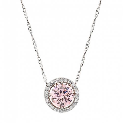 銀色 シルバー ピンク ネックレス 【 STERLING SILVER PINK CUBIC ZIRCONIA ROUND HALO PENDANT NECKLACE / 】 ジュエリー アクセサリー レディースジュエリー ペンダント｜スニケス