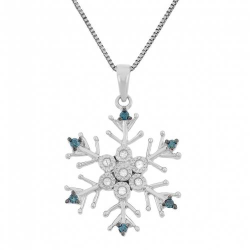 青色 ブルー 白色 ホワイト ダイヤモンド 銀色 シルバー ネックレス T.W. 【 UNBRANDED 1/10 CARAT BLUE AND WHITE DIAMOND STERLING SILVER SNOWFLAKE PENDANT NECKLACE / 】 ジュエリー アクセサリー レディースジュエ｜スニケス