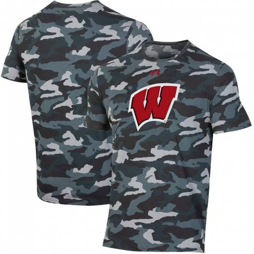UNDER ARMOUR 黒いこと 黒いこと ウィスコンシン バッジャーズ ロゴタイプ 家鴨柄 プルオーバー アンダーアーマー 【 BLACK LOGO CAMO TSHIRT WIS 】