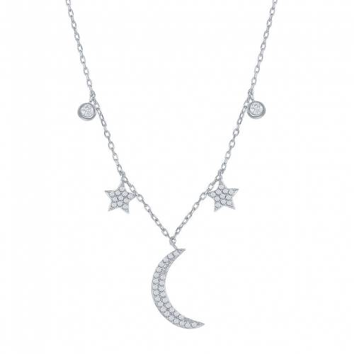 銀色 シルバー スターズ ネックレス & 【 UNBRANDED STERLING SILVER CUBIC ZIRCONIA MOON STARS NECKLACE / 】 ジュエリー アクセサリー レディースジュエリー ペンダント