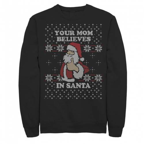 Licensed Character キャラクター クリスマス トレーナー フリース スウェットシャツ 黒色 ブラック Santa メンズ Licensed Character Your Mom Believes In Ugly Christmas Sweater Fleece Crewneck Sweatshirt Bl Psicologosancora Es