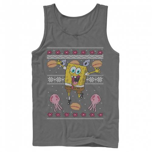 Nickelodeon スポンジボブ クリスマス グラフィック タンクトップ チャコール メンズ Nickelodeon Spongebob Squarepants Jellyfish Ugly Christmas Graphic Charcoal Paigebird Com