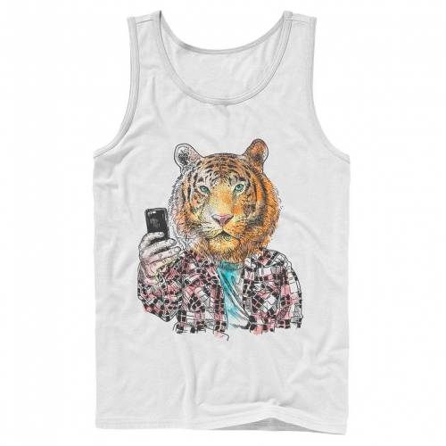 Licensed カジュアル White ファッション Sketch タンクトップ Character 白色 Licensed ファッションブランド タンクトップ キャラクター ホワイト メンズ Licensed Character Trendy Tiger Selfie Color Sketch Tank White スニケス