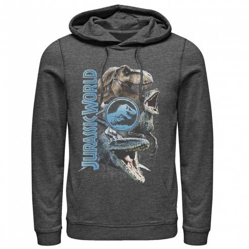 キャラクター ロゴ フーディー パーカー チャコール ヘザー 【 LICENSED CHARACTER JURASSIC WORLD TWO DINOSAUR LOGO STACK HOODIE / CHARCOAL HEATHER 】 メンズファッション トップス スウェット トレーナー