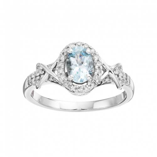 白色 ホワイト ゴールド アクアマリン ダイヤモンド 青色 ブルー & T.W. 【 GEMMINDED 10K WHITE GOLD AQUAMARINE 1/4 CARAT DIAMOND HALO RING / BLUE 】 ジュエリー アクセサリー レディースジュエリー 指輪 リン