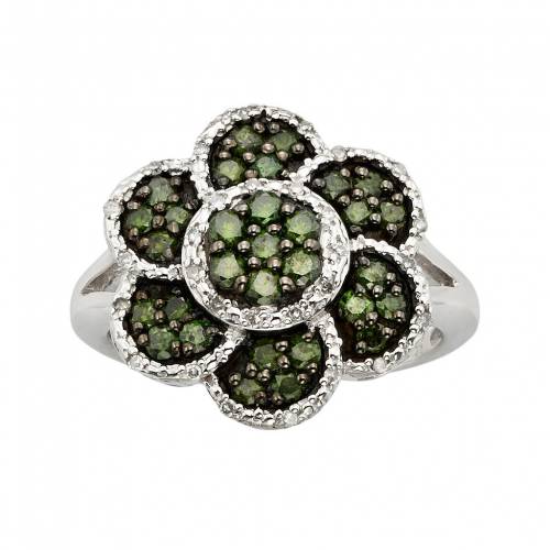 銀色 シルバー 緑 グリーン 白色 ホワイト ダイヤモンド 1CT. T.W. 【 JEWELEXCESS STERLING SILVER 1-CT. GREEN AND WHITE DIAMOND FLOWER RING / 】 ジュエリー アクセサリー レディースジュエリー 指輪 リング