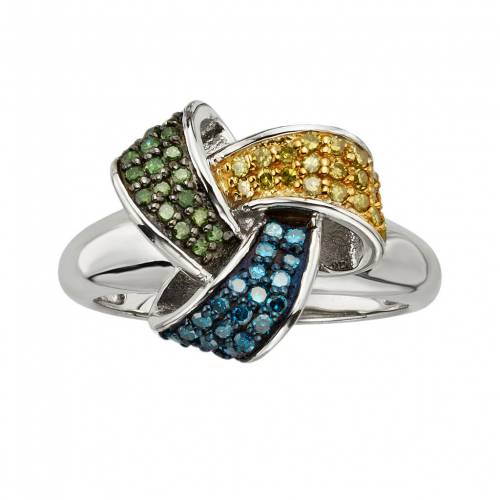 銀色 シルバー 青色 ブルー 黄色 イエロー 緑 グリーン ダイヤモンド 2CT. T.W. 【 JEWELEXCESS STERLING SILVER 1/2-CT. BLUE, YELLOW AND GREEN DIAMOND LOVE KNOT RING / MULTI 】 ジュエリー アクセサリー レディースジ|スニケス
