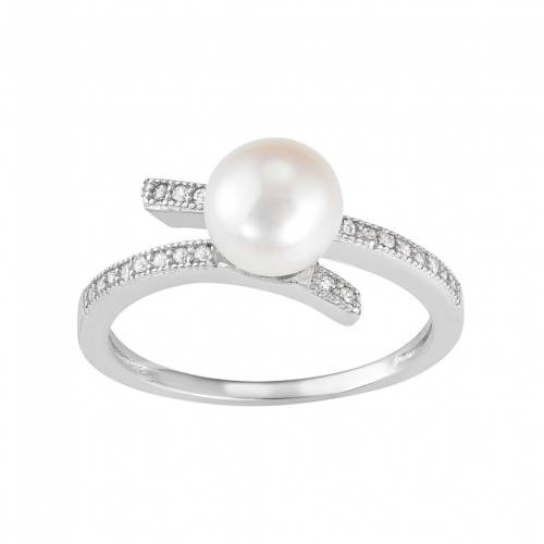 銀色 シルバー パール 白色 ホワイト & 【 UNBRANDED STERLING SILVER FRESHWATER CULTURED PEARL LAB-CREATED WHITE SAPPHIRE BYPASS RING / 】 ジュエリー アクセサリー レディースジュエリー 指輪 リング