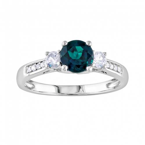 白色 ホワイト ゴールド ダイヤモンド 緑 グリーン 【 STELLA GRACE 10K WHITE GOLD LAB-CREATED EMERALD, SAPPHIRE AND DIAMOND ACCENT 3-STONE RING / GREEN 】 ジュエリー アクセサリー レディースジュエリー 指輪 リン｜スニケス