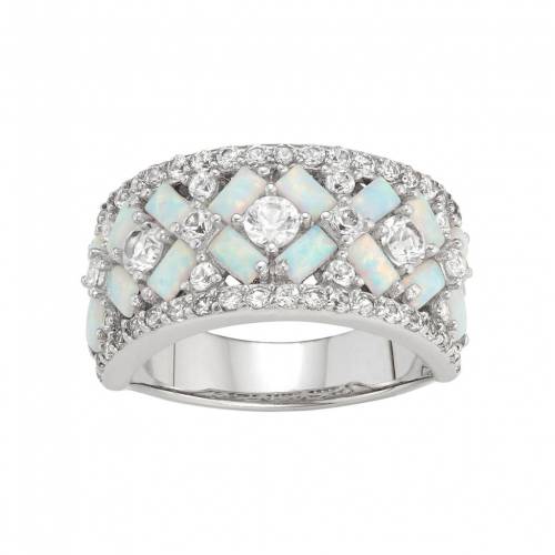 銀色 シルバー 白色 ホワイト & 【 DESIGNS BY GIOELLI STERLING SILVER LAB-CREATED OPAL WHITE SAPPHIRE X RING / 】 ジュエリー アクセサリー レディースジュエリー 指輪 リング
