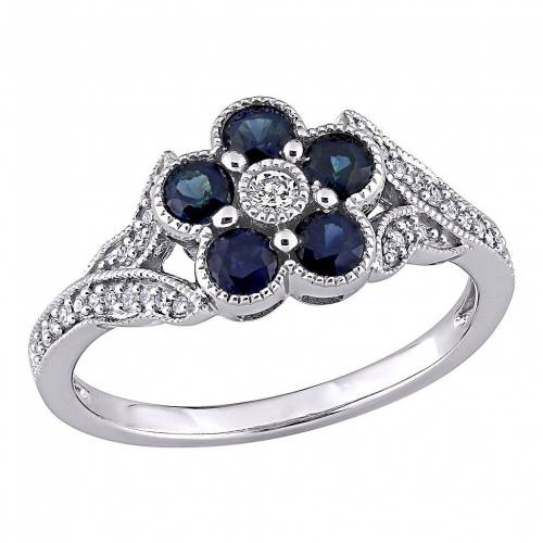 白色 ホワイト ゴールド ダイヤモンド & T.W. 【 STELLA GRACE 10K WHITE GOLD SAPPHIRE 1/6 CARAT DIAMOND FLOWER RING / 14K WHGOLD 】 ジュエリー アクセサリー レディースジュエリー 指輪 リング｜スニケス