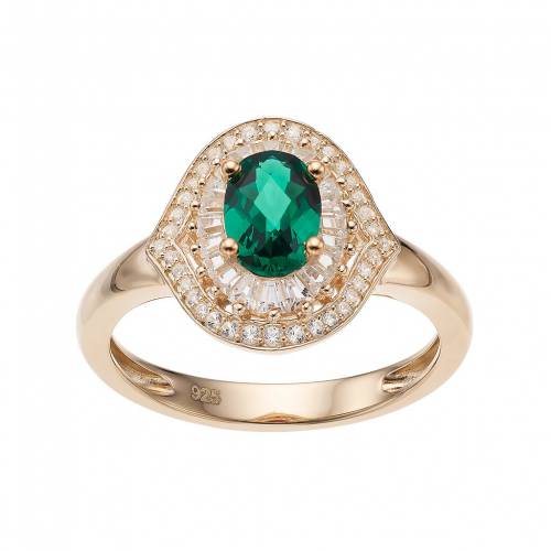 ゴールド 銀色 シルバー 白色 ホワイト & 【 14K GOLD OVER SILVER LAB-CREATED EMERALD WHITE SAPPHIRE OVAL HALO RING / GOLD TONE 】 ジュエリー アクセサリー レディースジュエリー 指輪 リング|スニケス