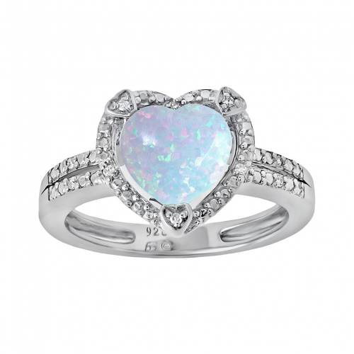 銀色 シルバー ダイヤモンド 【 GEMMINDED STERLING SILVER LAB-CREATED OPAL AND DIAMOND ACCENT HEART FRAME RING / 】 ジュエリー アクセサリー レディースジュエリー 指輪 リング