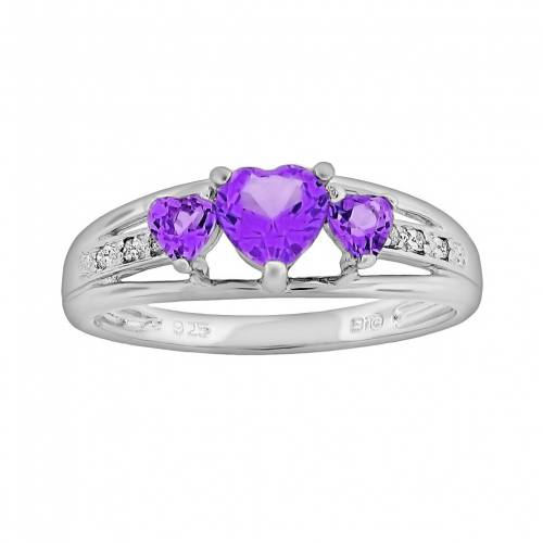銀色 シルバー ダイヤモンド 【 GEMMINDED STERLING SILVER AMETHYST AND DIAMOND ACCENT HEART 3-STONE RING / 】 ジュエリー アクセサリー レディースジュエリー 指輪 リング