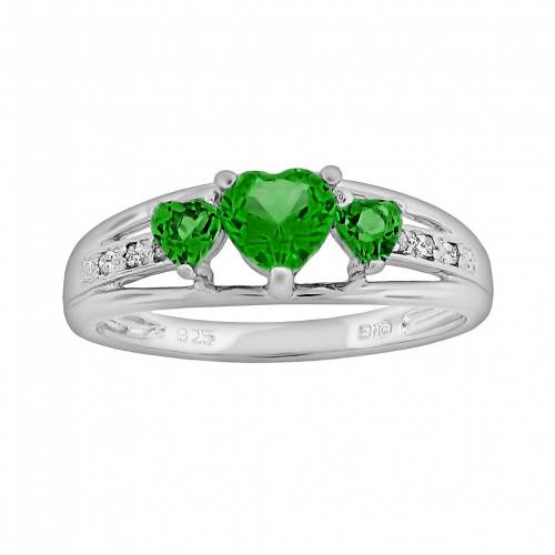 銀色 シルバー ダイヤモンド 【 GEMMINDED STERLING SILVER LAB-CREATED EMERALD AND DIAMOND ACCENT HEART 3-STONE RING / 】 ジュエリー アクセサリー レディースジュエリー 指輪 リング