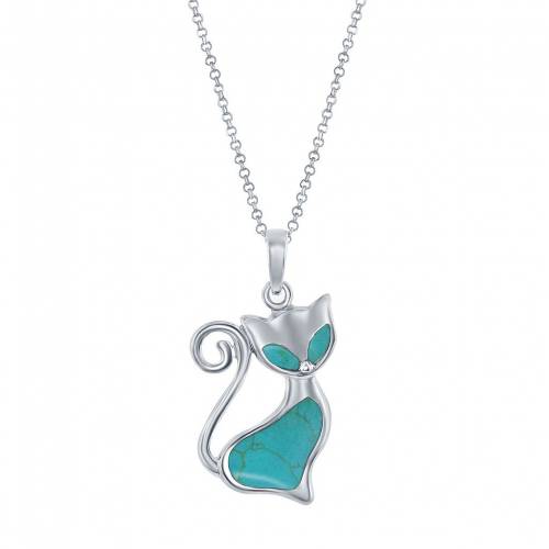 銀色 シルバー ネックレス 【 UNBRANDED STERLING SILVER SIMULATED TURQUOISE CAT NECKLACE / 】 ジュエリー アクセサリー レディースジュエリー ペンダント｜スニケス