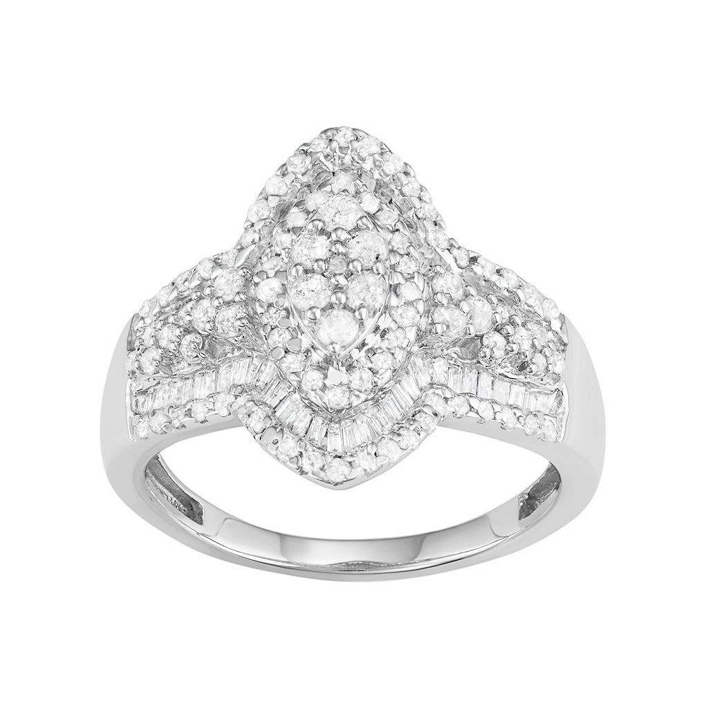 白色 ホワイト ゴールド ダイヤモンド T.W. 【 JEWELEXCESS 10K WHITE GOLD 1 CARAT DIAMOND MARQUISE HALO RING / 】 ジュエリー アクセサリー レディースジュエリー 指輪 リング
