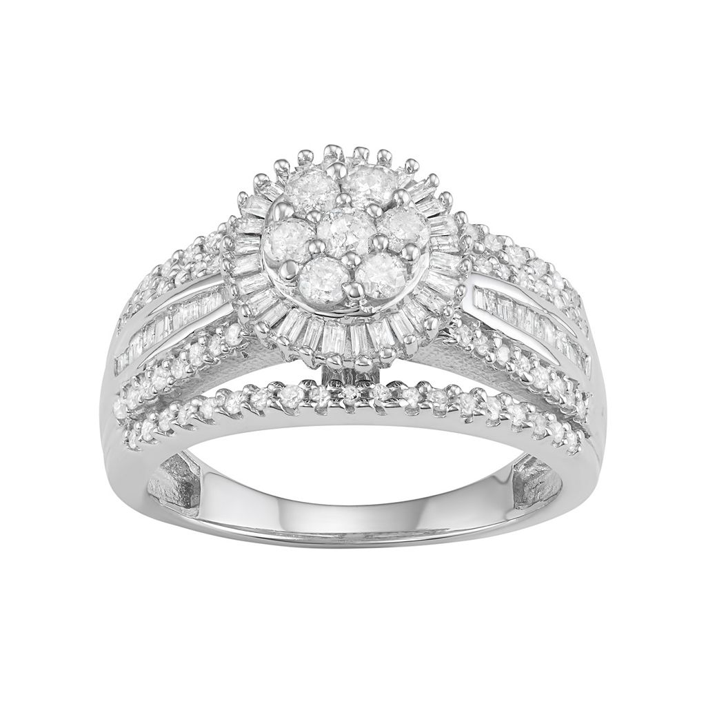 白色 ホワイト ゴールド ダイヤモンド T.W. 【 JEWELEXCESS 10K WHITE GOLD 1 CARAT DIAMOND FLOWER HALO RING / 】 ジュエリー アクセサリー レディースジュエリー 指輪 リング