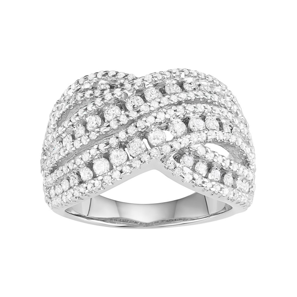 白色 ホワイト ゴールド ダイヤモンド T.W. 【 JEWELEXCESS 10K WHITE GOLD 1 1/2 CARAT DIAMOND CRISSCROSS RING / 】 ジュエリー アクセサリー レディースジュエリー 指輪 リング
