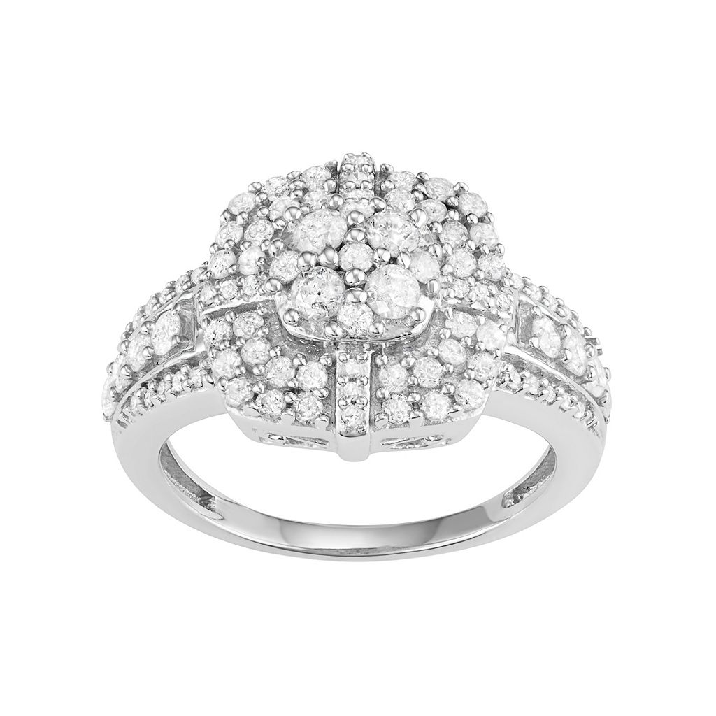 白色 ホワイト ゴールド ダイヤモンド T.W. 【 JEWELEXCESS 10K WHITE GOLD 1 CARAT DIAMOND FLOWER HALO RING / 】 ジュエリー アクセサリー レディースジュエリー 指輪 リング