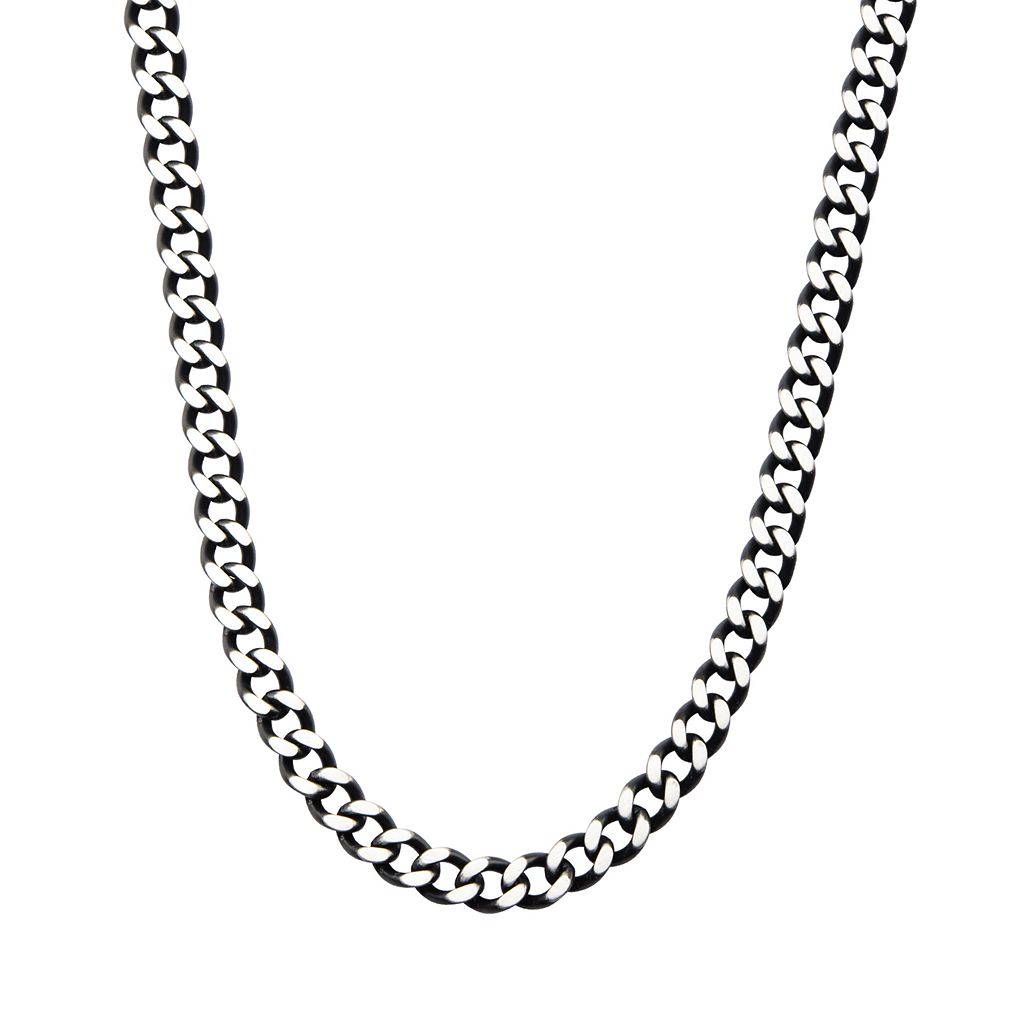 メンズ 黒色 ブラック ステンレス 銀色 スチール ネックレス 【 MENS FASHION BLACK STAINLESS STEEL DIAMOND-CUT CHAIN NECKLACE / TWO TONE 】 ジュエリー アクセサリー メンズジュエリー ペンダント|スニケス
