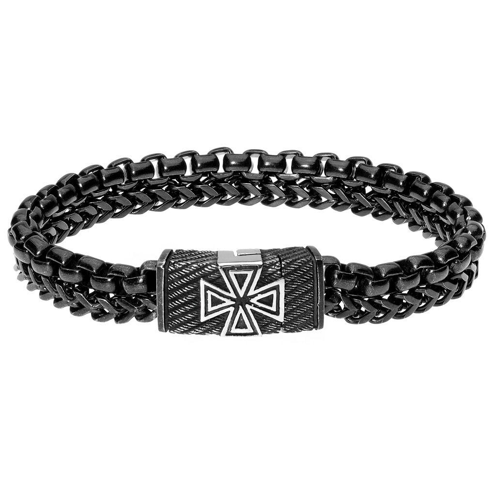ステンレス 銀色 スチール ブレスレット 【 LYNX STAINLESS STEEL TEXTURED MALTESE CROSS BRACELET / 】 ジュエリー アクセサリー メンズジュエリー