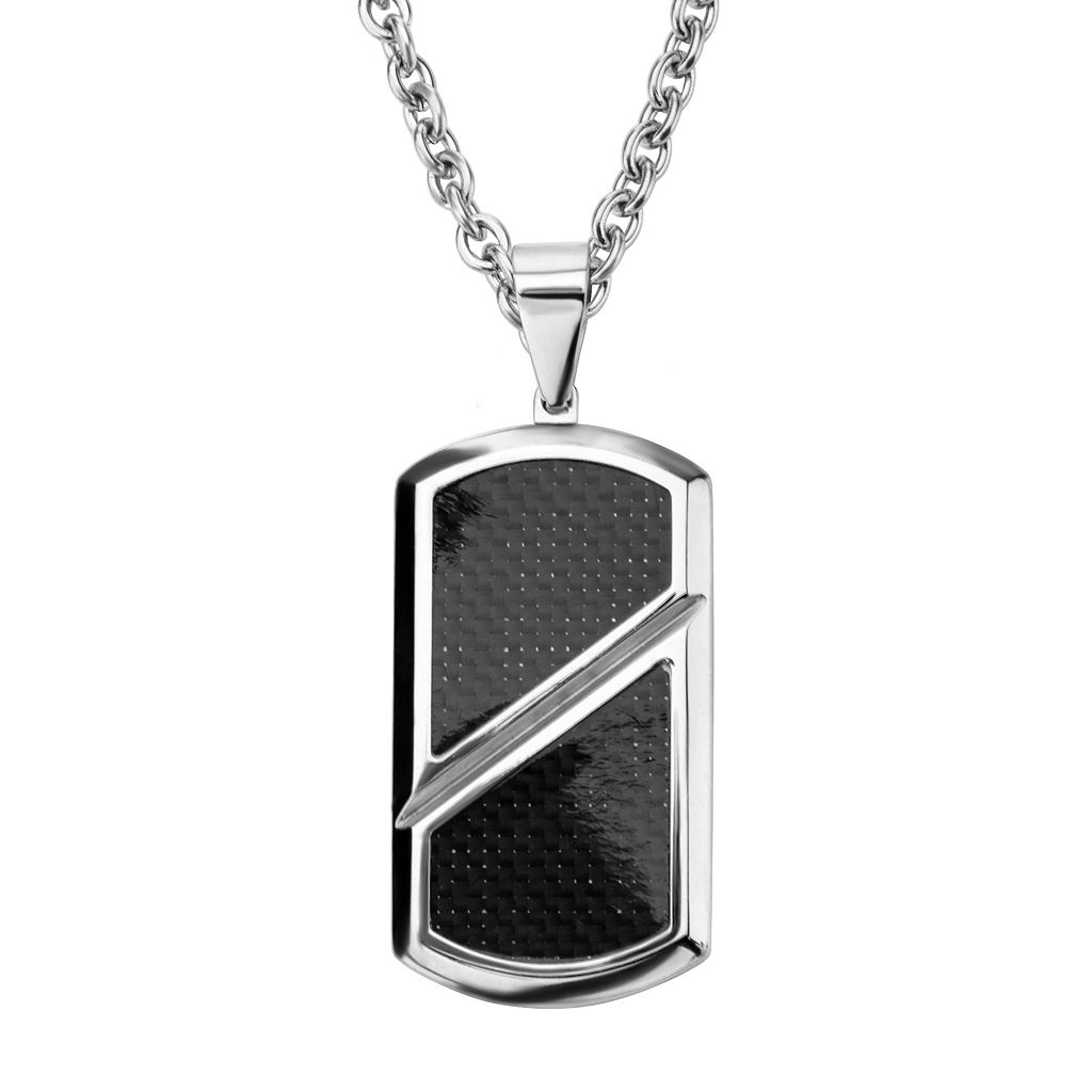 メンズ カーボン ファイバー タグ ネックレス ステンレス 【 MENS FASHION CARBON FIBER INLAY DOG TAG PENDANT NECKLACE / STAINLESS 】 ジュエリー アクセサリー メンズジュエリー ペンダント