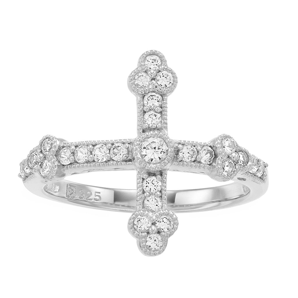 銀色 シルバー 白色 ホワイト 【 UNBRANDED STERLING SILVER LAB-CREATED WHITE SAPPHIRE CROSS RING / 】 ジュエリー アクセサリー レディースジュエリー 指輪 リング