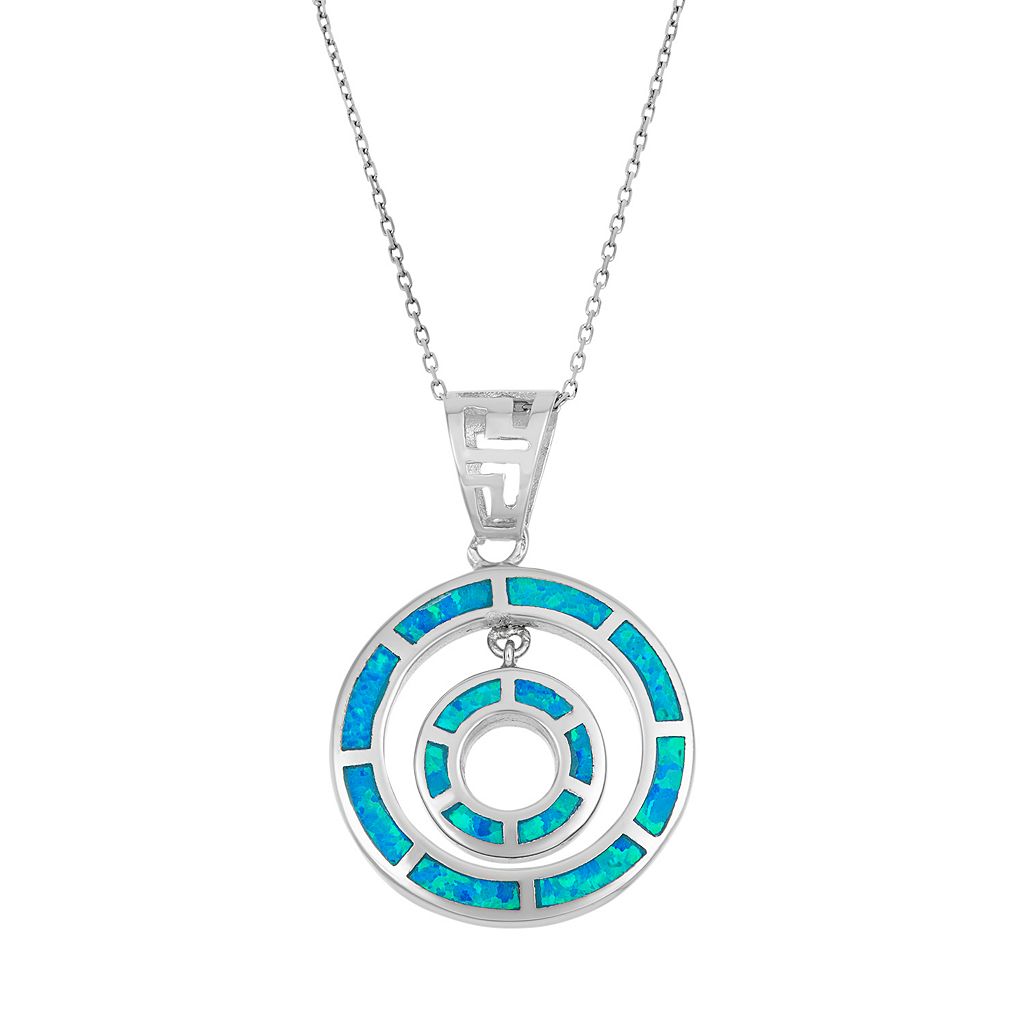 青色 ブルー 銀色 シルバー ネックレス 【 UNBRANDED LAB-CREATED BLUE OPAL STERLING SILVER DOUBLE CIRCLE PENDANT NECKLACE / 】 ジュエリー アクセサリー レディースジュエリー ペンダント