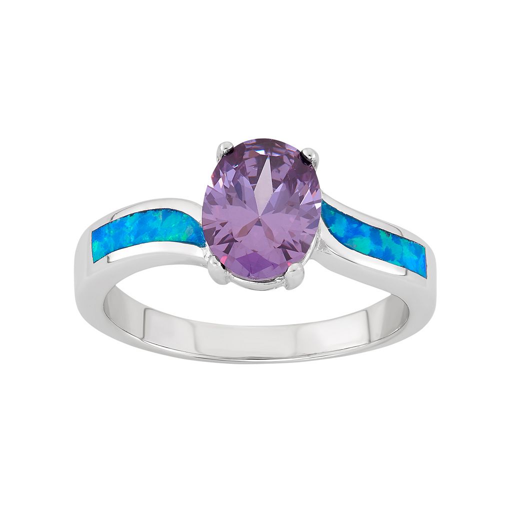 青色 ブルー 銀色 シルバー & 【 UNBRANDED CUBIC ZIRCONIA LAB-CREATED BLUE OPAL STERLING SILVER RING / MULTI NONE 】 ジュエリー アクセサリー レディースジュエリー 指輪 リング