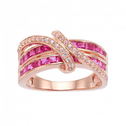 ローズ ゴールド 銀色 シルバー 白色 ホワイト & 【 UNBRANDED 14K ROSE GOLD OVER SILVER LAB-CREATED RUBY WHITE SAPPHIRE BYPASS RING / ROSE TONE 】 ジュエリー アクセサリー レディースジュエリー 指輪 リング｜スニケス