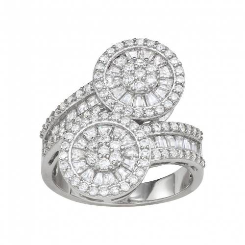 銀色 シルバー デュエル 【 DESIGNS BY GIOELLI STERLING SILVER CUBIC ZIRCONIA DUAL HALO BYPASS RING / STERLING SILVER 】 ジュエリー アクセサリー レディースジュエリー 指輪 リング