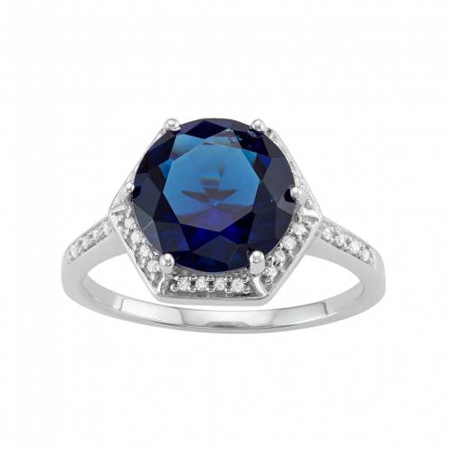 銀色 シルバー ダイヤモンド & T.W. 【 JEWELEXCESS STERLING SILVER LAB-CREATED SAPPHIRE 1/10 CARAT DIAMOND HALO RING / 】 ジュエリー アクセサリー レディースジュエリー 指輪 リング｜スニケス
