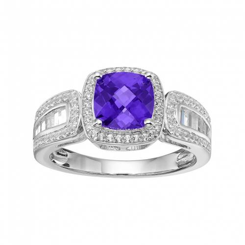 銀色 シルバー 白色 ホワイト 紫 パープル & 【 UNBRANDED STERLING SILVER AMETHYST LAB-CREATED WHITE SAPPHIRE HALO RING / PURPLE 】 ジュエリー アクセサリー レディースジュエリー 指輪 リング｜スニケス