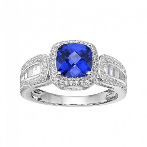 銀色 シルバー 青色 ブルー 白色 ホワイト & 【 UNBRANDED STERLING SILVER LAB-CREATED BLUE WHITE SAPPHIRE HALO RING / 】 ジュエリー アクセサリー レディースジュエリー 指輪 リング