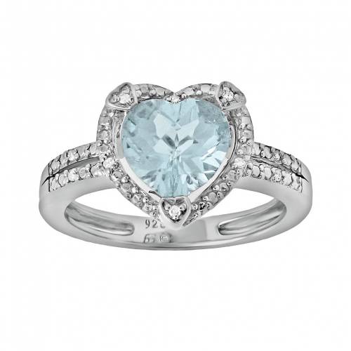 銀色 シルバー アクアマリン ダイヤモンド アクア 【 GEMMINDED STERLING SILVER LAB-CREATED AQUAMARINE AND DIAMOND ACCENT HEART FRAME RING / AQUA 】 ジュエリー アクセサリー レディースジュエリー 指輪 リング｜スニケス