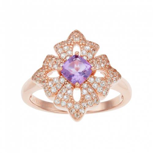 ローズ ゴールド 銀色 シルバー 白色 ホワイト & 【 GEMMINDED 14K ROSE GOLD OVER SILVER AMETHYST WHITE TOPAZ FLOWER RING / ROSE TONE 】 ジュエリー アクセサリー レディースジュエリー 指輪 リング