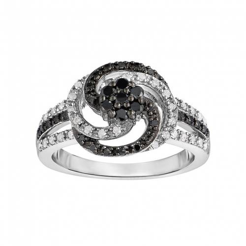 銀色 シルバー 黒色 ブラック 白色 ホワイト ダイヤモンド T.W. & 【 UNBRANDED STERLING SILVER 1/2 CARAT BLACK WHITE DIAMOND SWIRL RING / 】 ジュエリー アクセサリー レディースジュエリー 指輪 リング