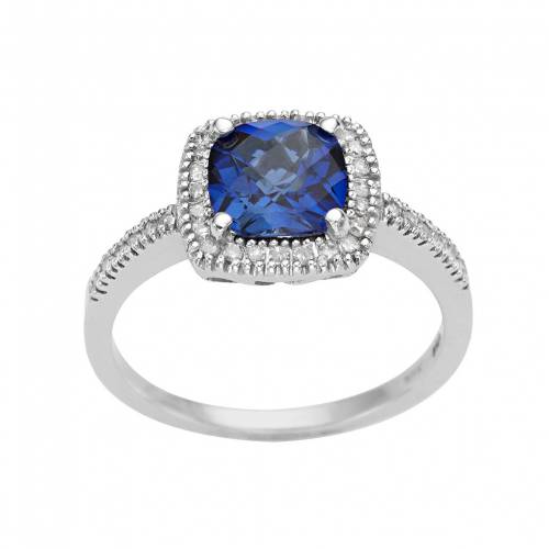 白色 ホワイト ゴールド ダイヤモンド 青色 ブルー & T.W. 【 UNBRANDED 10K WHITE GOLD LAB-CREATED SAPPHIRE 1/5 CARAT DIAMOND CUSHION HALO RING / BLUE 】 ジュエリー アクセサリー レディースジュエリー 指輪 リング