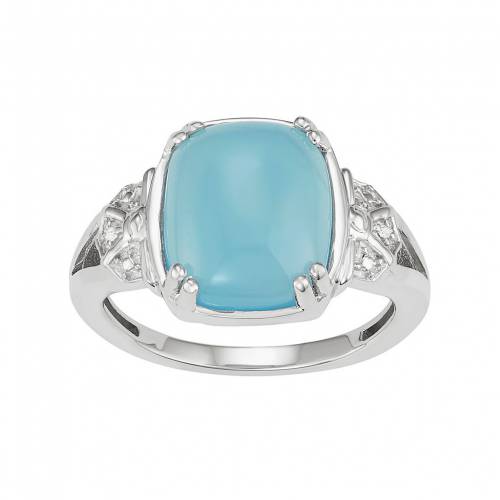 銀色 シルバー 青色 ブルー ダイヤモンド & 【 JEWELEXCESS STERLING SILVER BLUE CHALCEDONY CABOCHON DIAMOND ACCENT RING / 】 ジュエリー アクセサリー レディースジュエリー 指輪 リング|スニケス