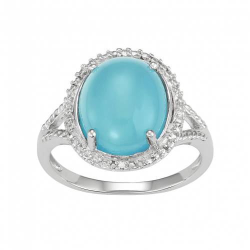 銀色 シルバー 青色 ブルー ダイヤモンド & 【 JEWELEXCESS STERLING SILVER BLUE CHALCEDONY OVAL CABOCHON DIAMOND ACCENT RING / 】 ジュエリー アクセサリー レディースジュエリー 指輪 リング
