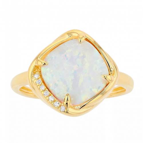 ゴールド 銀色 シルバー 白色 ホワイト 【 GEMMINDED 18K GOLD OVER STERLING SILVER LAB CREATED OPAL RING WITH WHITE SAPPHIRE ACCENT / GOLD TONE 】 ジュエリー アクセサリー レディースジュエリー 指輪 リング|スニケス