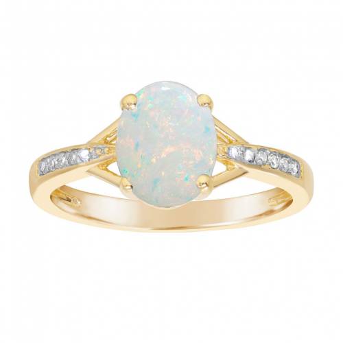 ゴールド 銀色 シルバー ダイヤモンド 【 GEMMINDED 18K GOLD OVER STERLING SILVER OVAL LAB CREATED OPAL RING WITH DIAMOND ACCENT / GOLD TONE 】 ジュエリー アクセサリー レディースジュエリー 指輪 リング