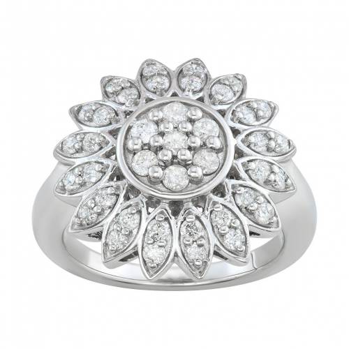 ダイヤモンド 銀色 シルバー T.W. 【 JEWELEXCESS 1 CARAT DIAMOND STERLING SILVER FLOWER RING / 】 ジュエリー アクセサリー レディースジュエリー 指輪 リング