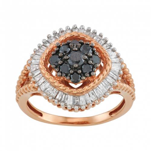 ローズ ゴールド 銀色 シルバー 黒色 ブラック 白色 ホワイト ダイヤモンド & 【 JEWELEXCESS ROSE GOLD OVER SILVER 1 CARAT BLACK WHITE DIAMOND RING / ROSE TONE 】 ジュエリー アクセサリー レディースジュエリ