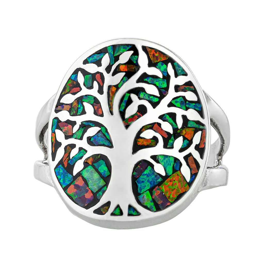 銀色 シルバー 【 ATHRA NJ INC STERLING SILVER SIMULATED OPAL MOSAIC TREE OF LIFE RING / SILVER TONE 】 ジュエリー アクセサリー レディースジュエリー 指輪 リング｜スニケス